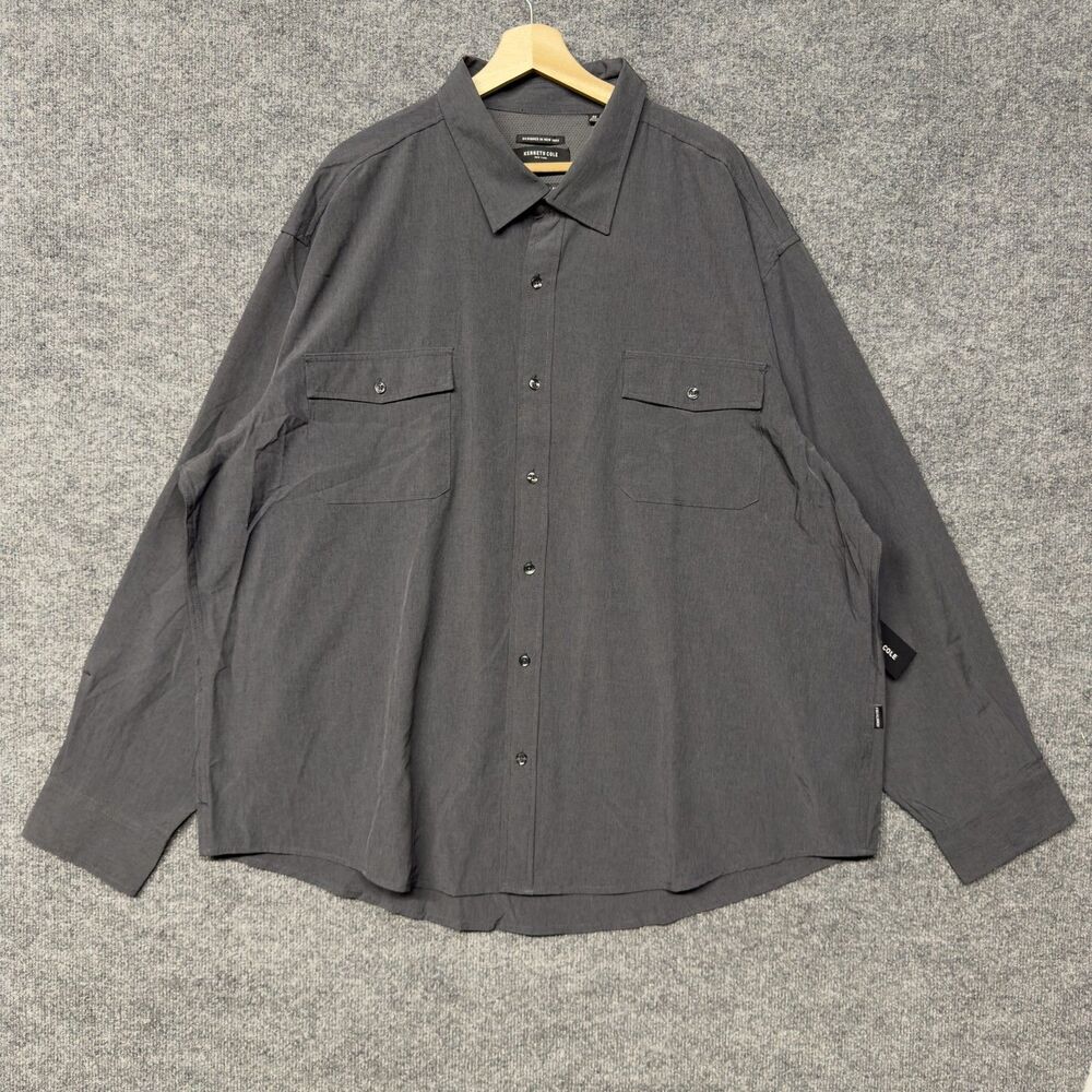 Kenneth Cole New York Mobility Woven Shirt Mens 4XL Gray Long Sleeve Work Preppy